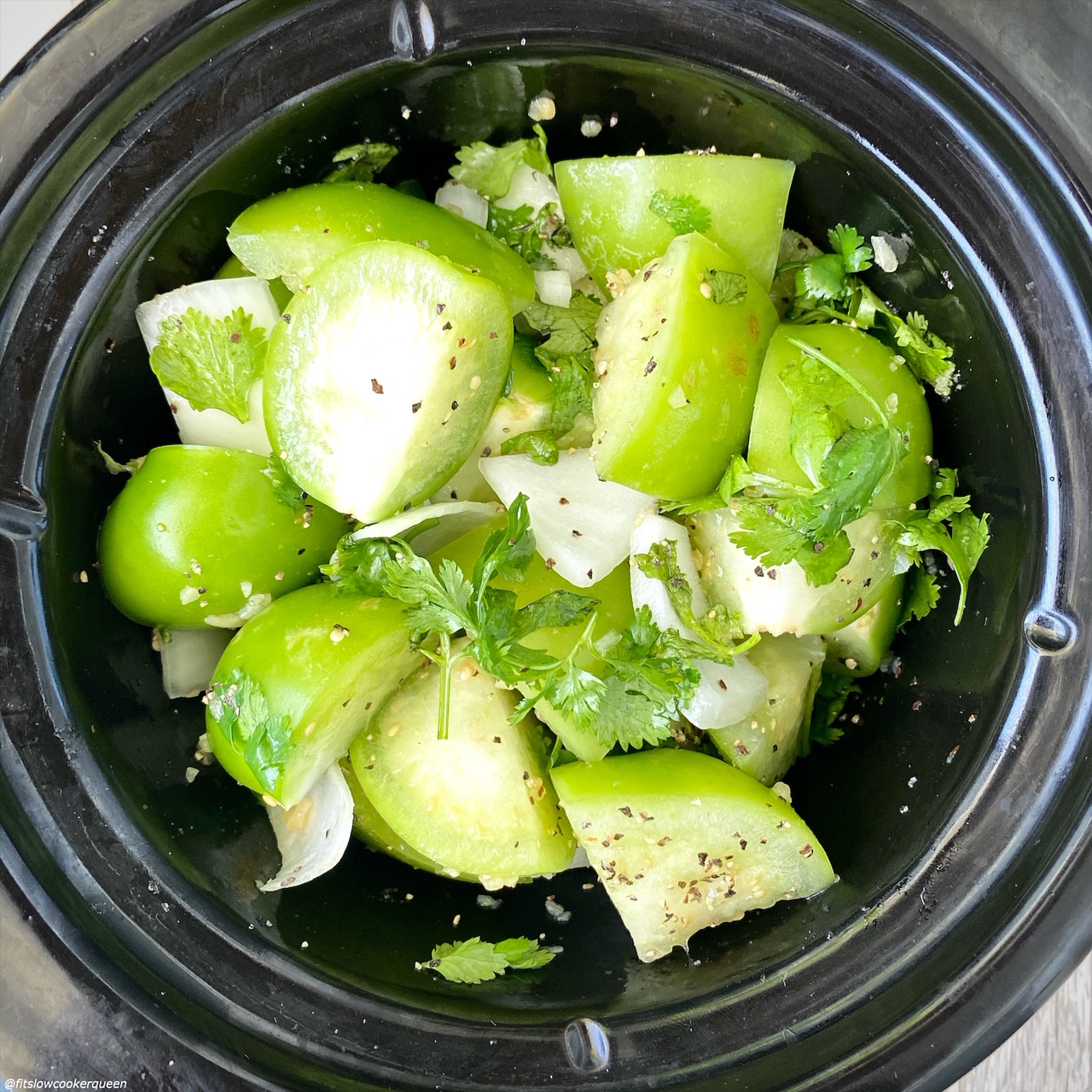 before pic of raw food for Slow Cooker Instant Pot Salsa Verde (Low-Carb, Paleo, Whole30) in the slow cooker