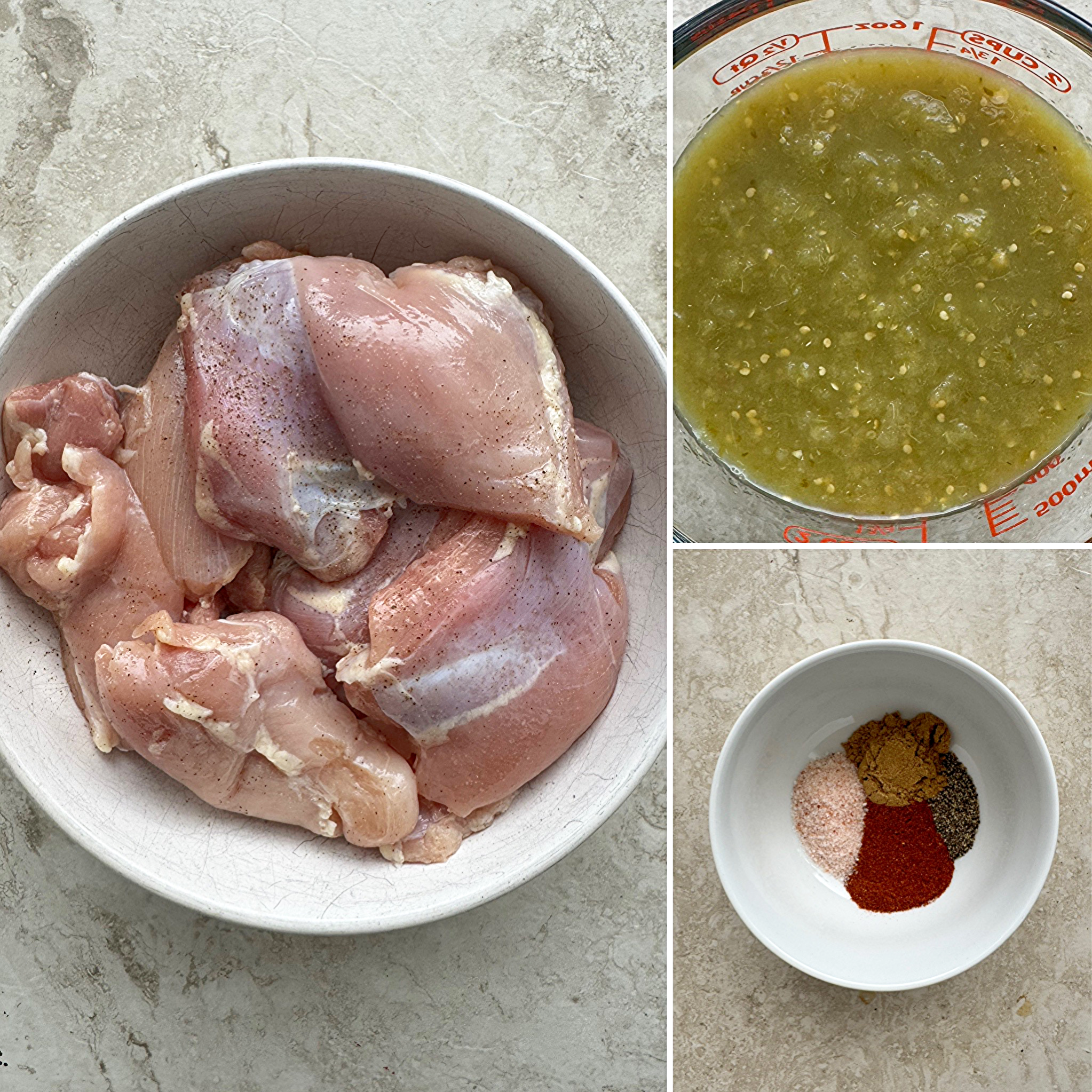 collage of ingredients for slow cooker salsa verde chicken