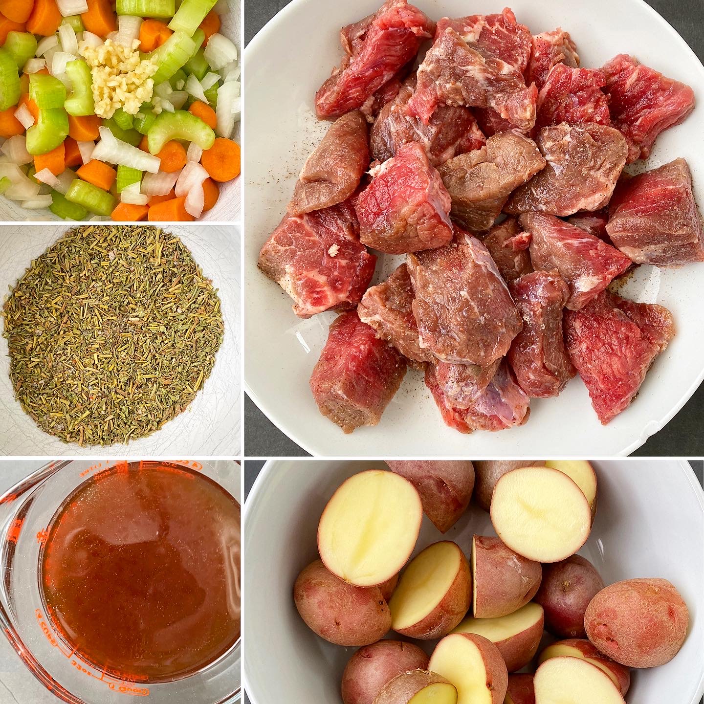 collage of ingredients for slow cooker pot roast soup 