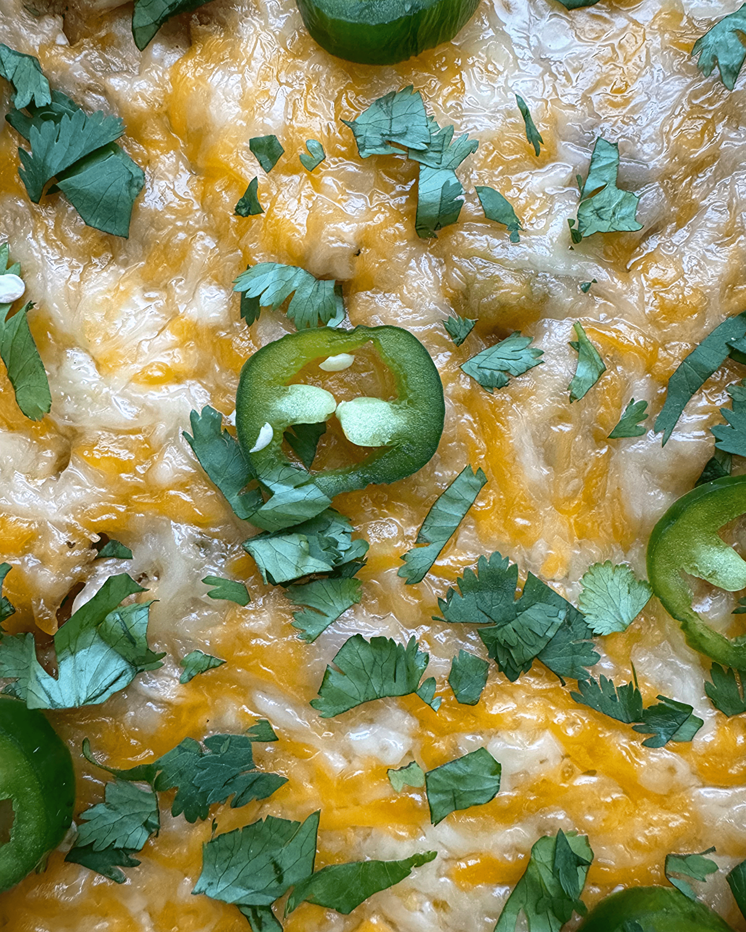 close up shot of salsa verde chicken casserole 