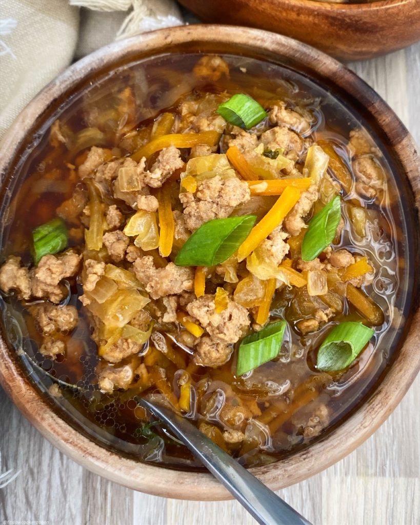 close up of lumpia soup in an instant pot