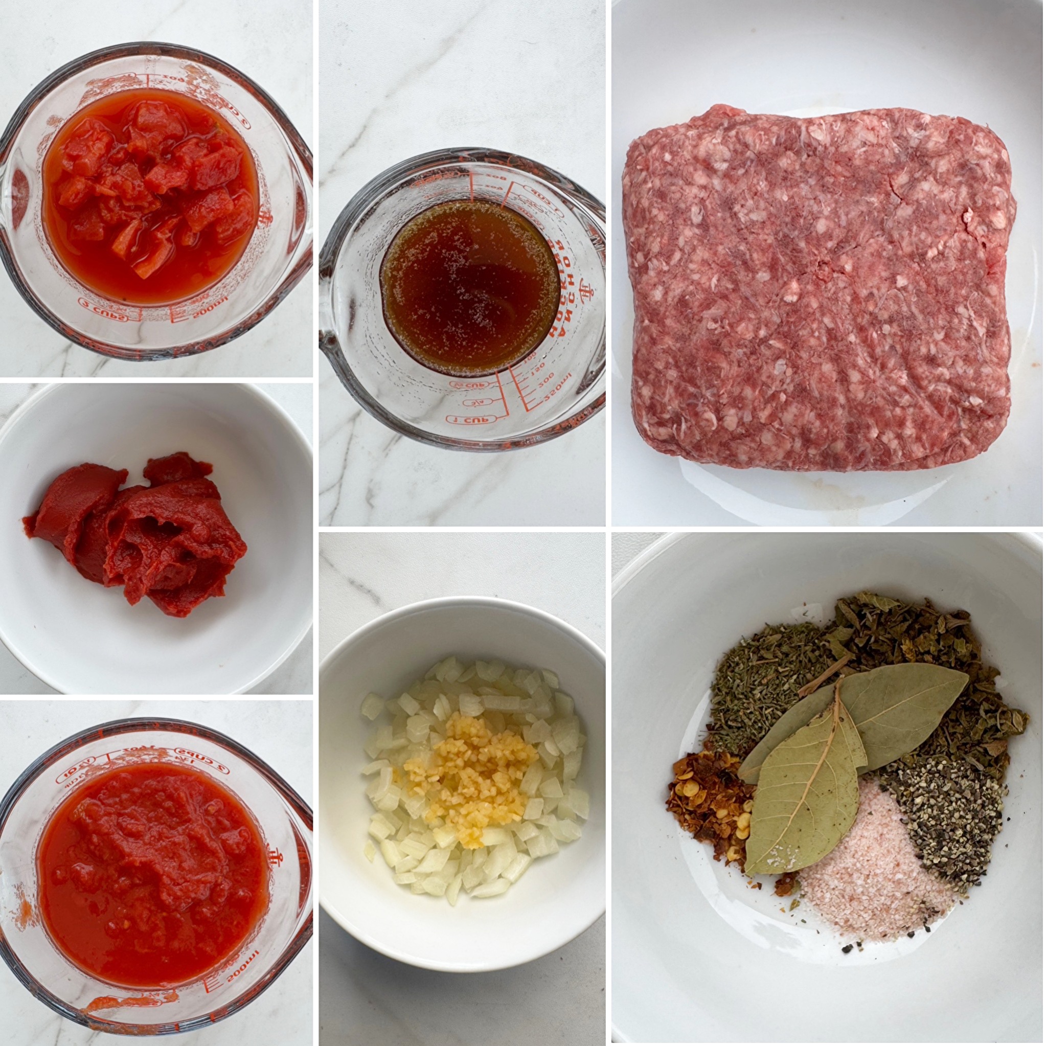 collage of ingredients for Slow Cooker Spaghetti Sauce