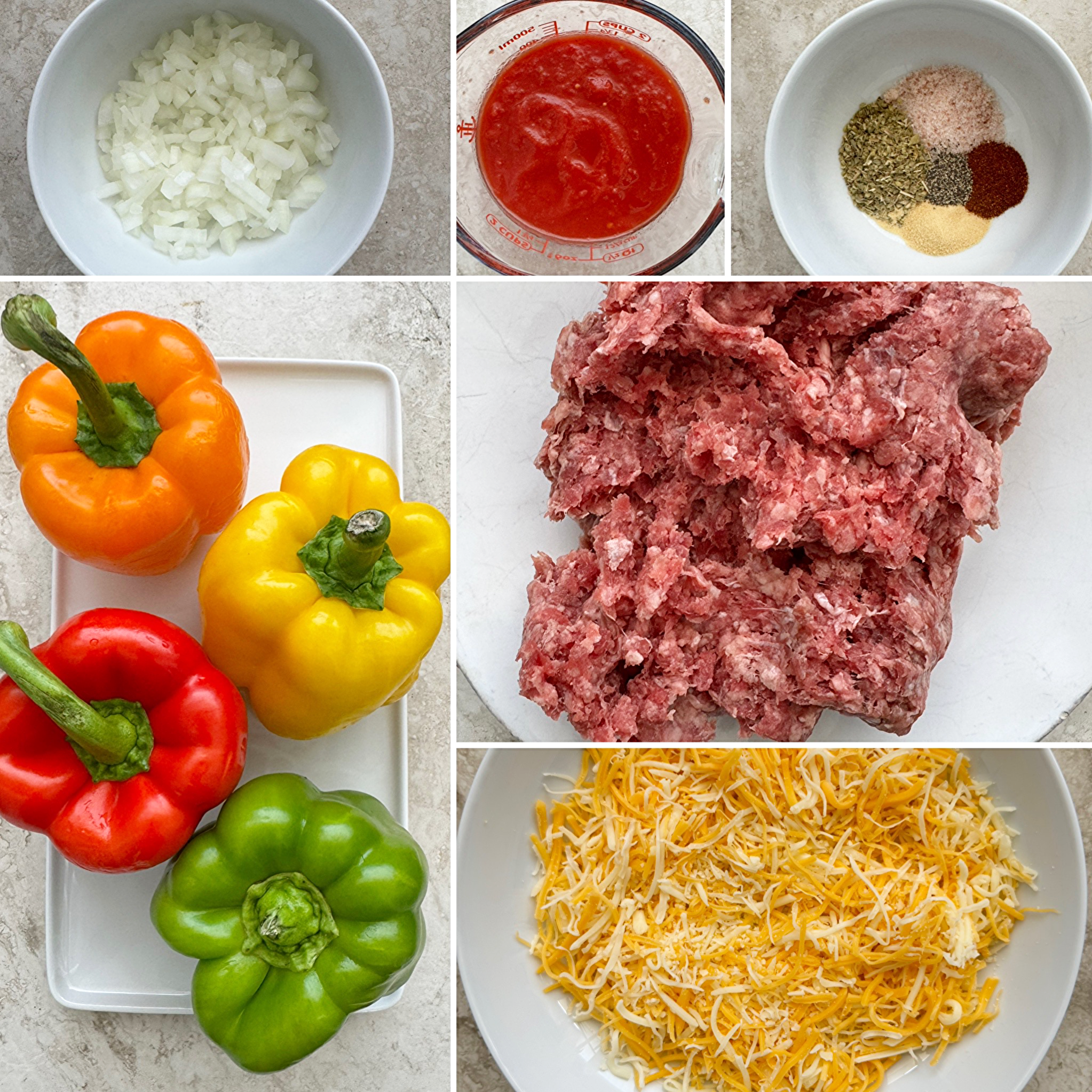 collage of ingredients for slow cooker stuffed peppers