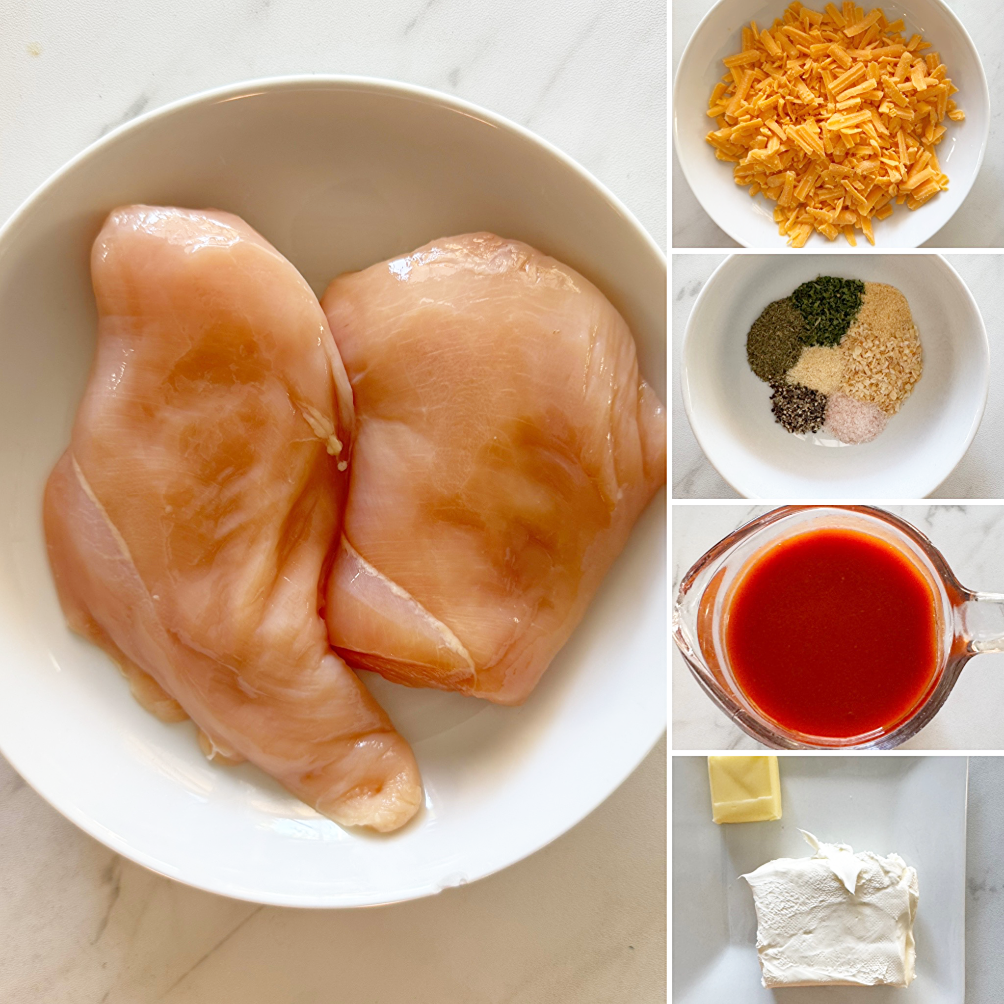 collage of ingredients for Crockpot Buffalo Chicken Dip - Low-Carb
