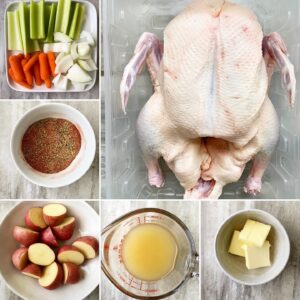 collage of ingredients for slow cooker duck