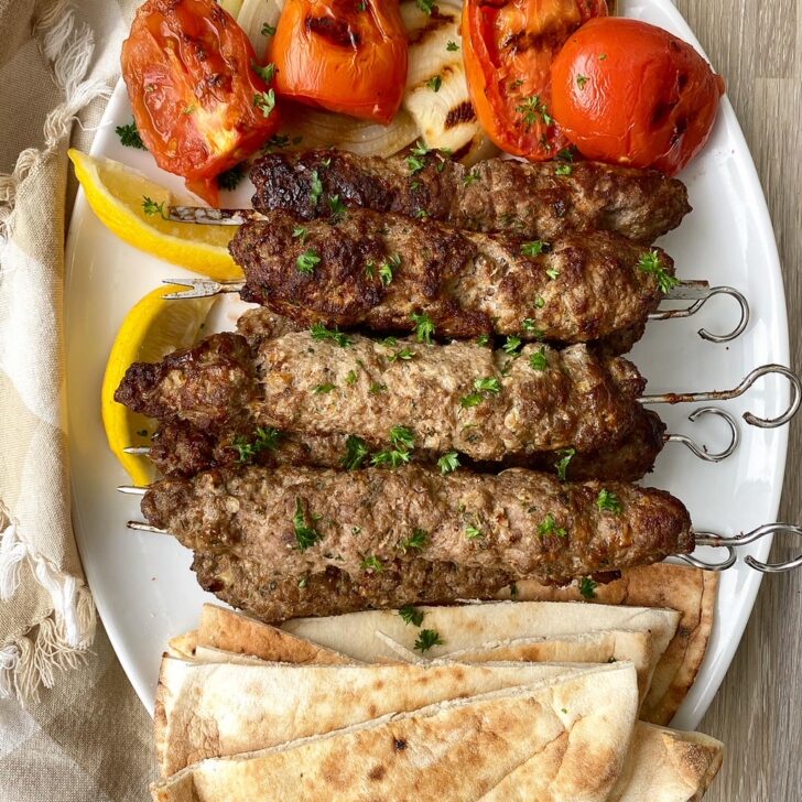 air fryer kofta kebabs on a white plate