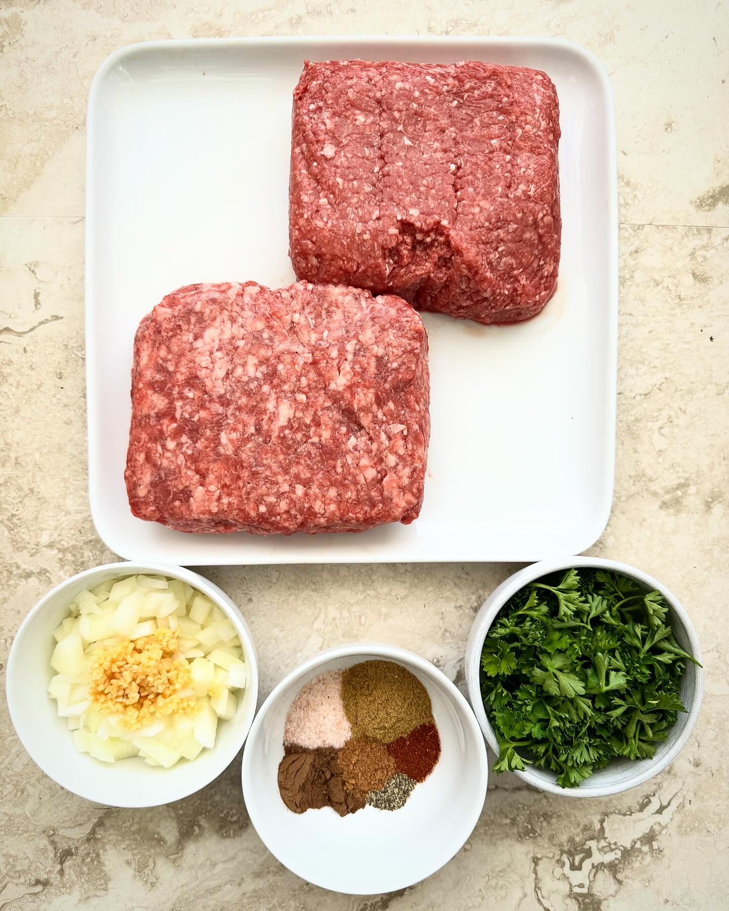 collage of ingredients for air fryer kofta kebabs