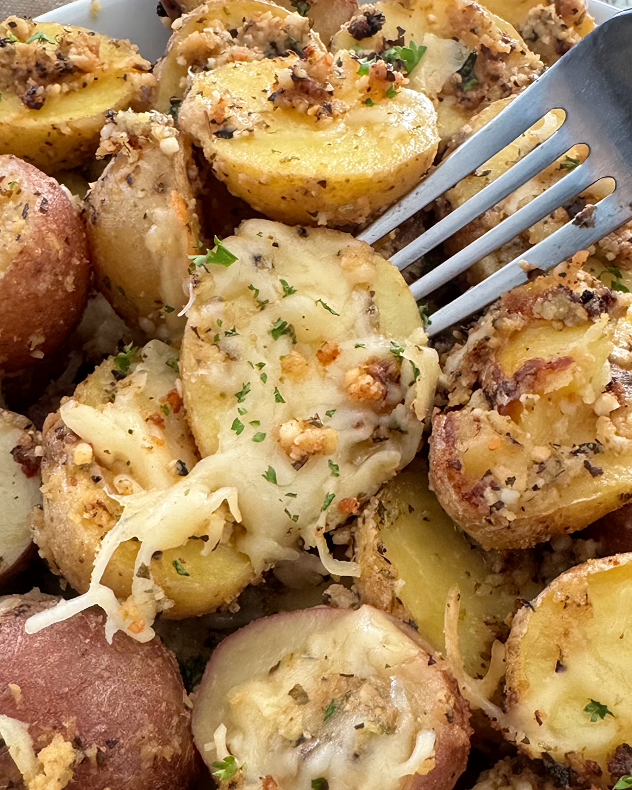 close up shot of Garlic Parmesan Potatoes