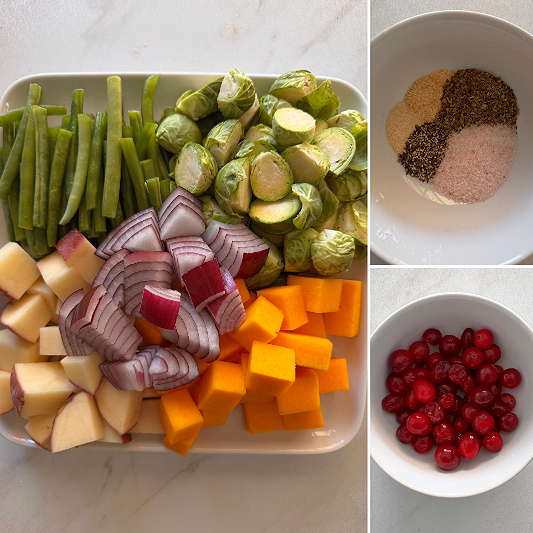 collage of ingredients for slow cooker harvest vegetables