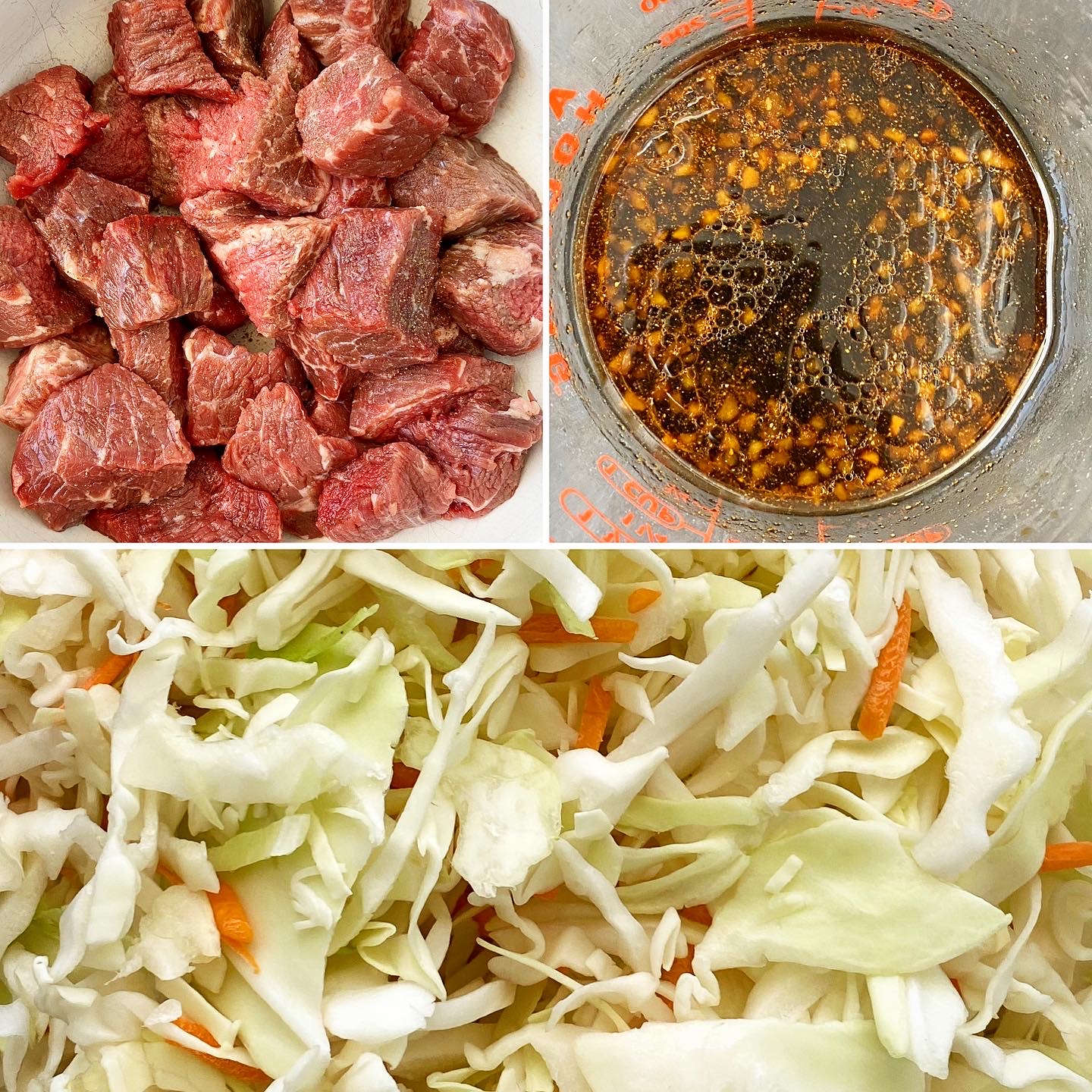 collage of ingredients for slow cooker teriyaki beef slaw