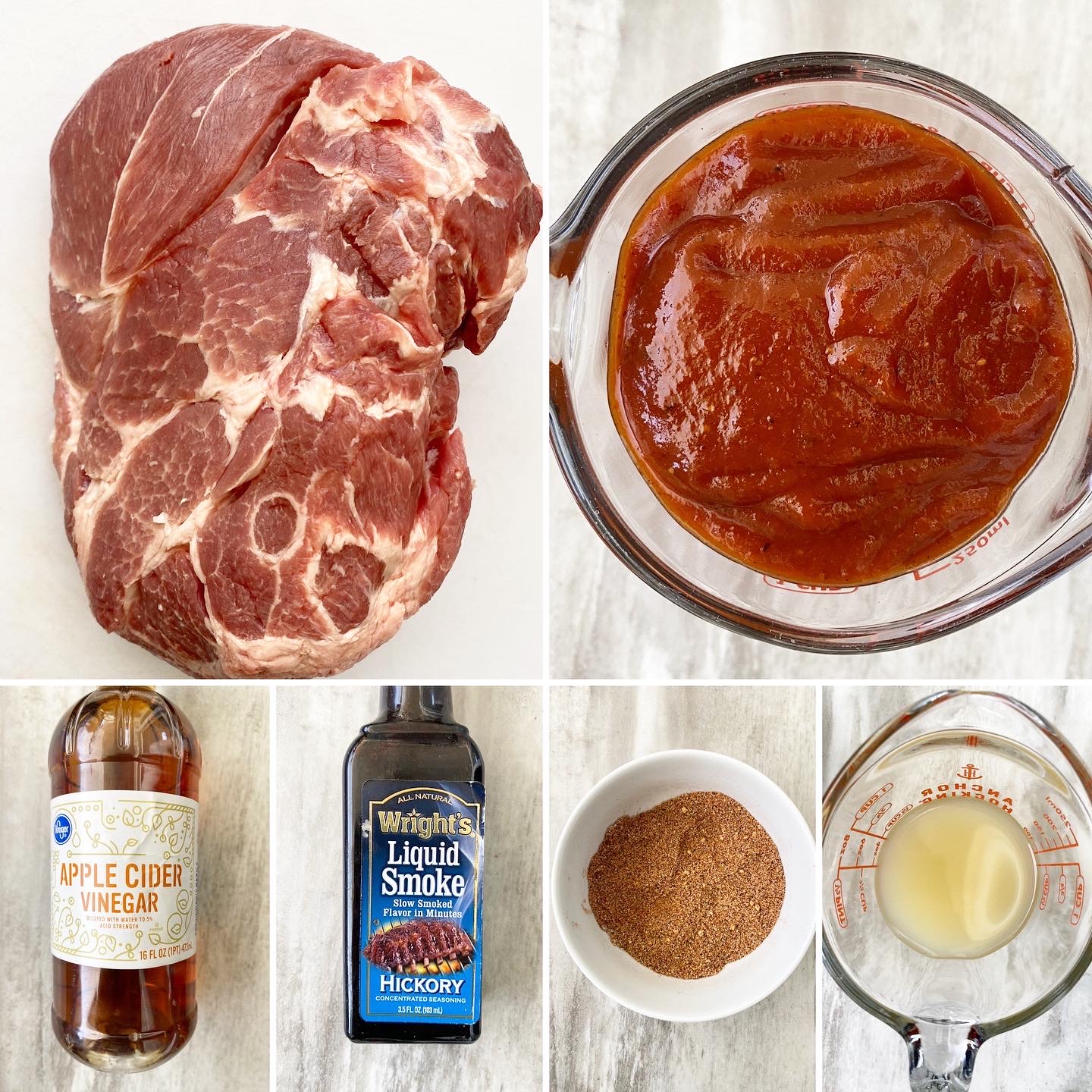 collage of ingredients for bbq pulled pork