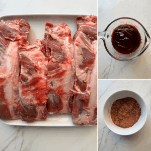 collage of ingredients for Slow Cooker Beef Back Ribs (1)