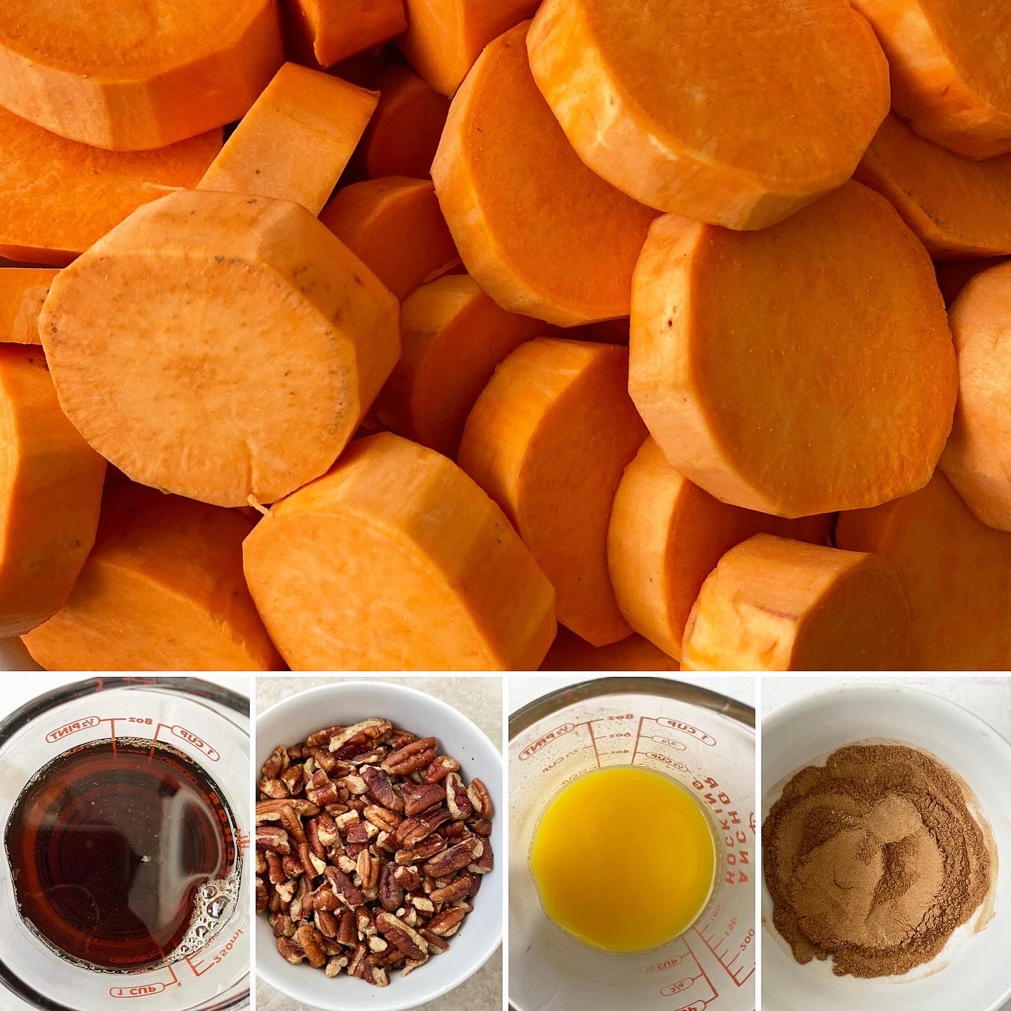 collage of ingredients for crockpot sweet potato casserole 