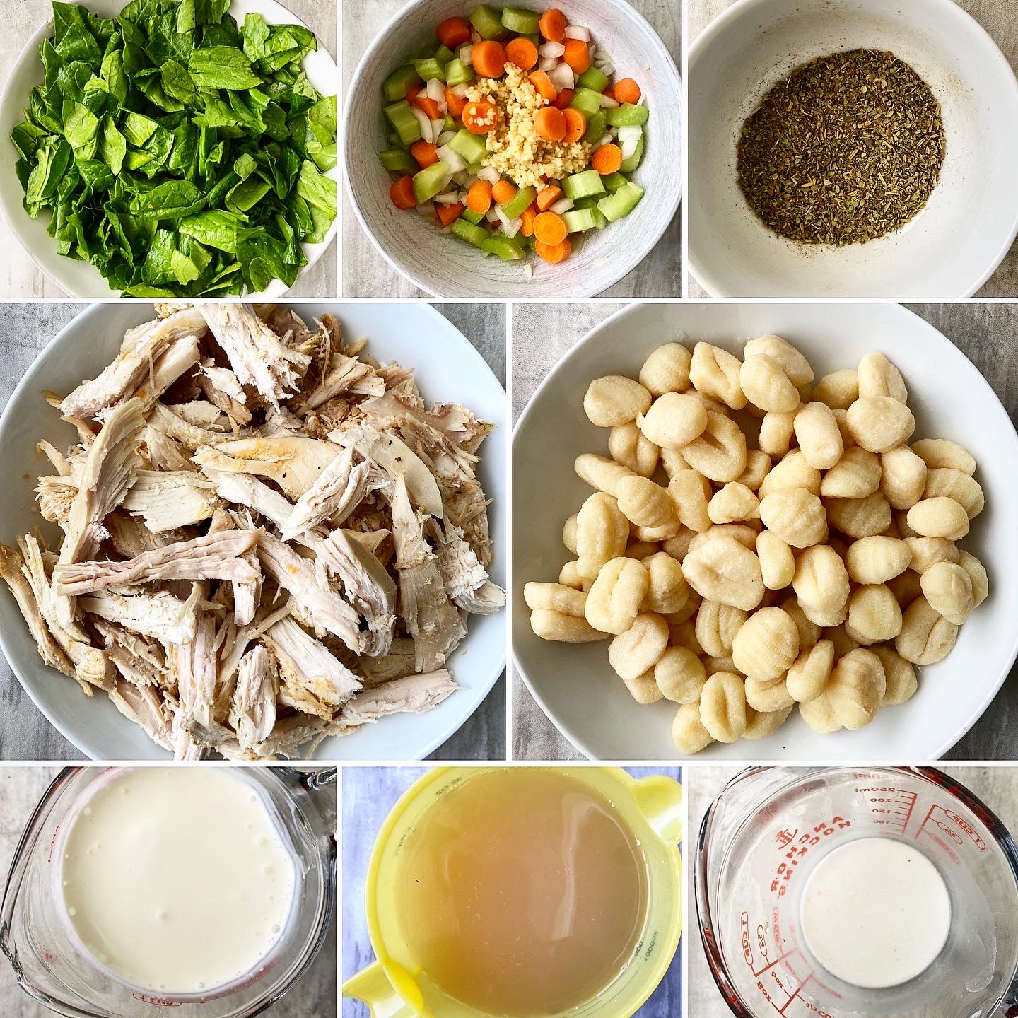 collage of ingredients for Crockpot Chicken Gnocchi Soup