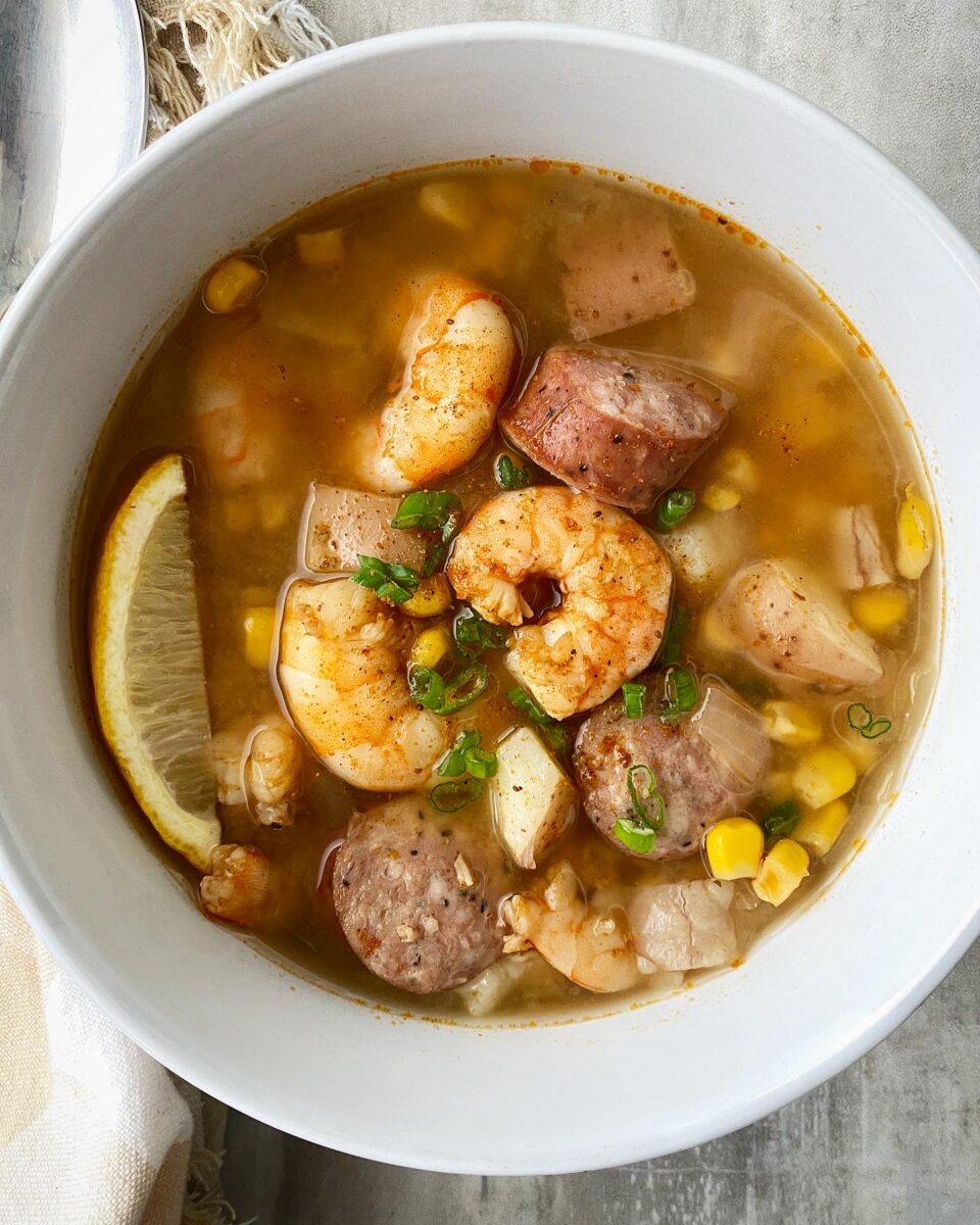 Slow Cooker Shrimp Boil Soup - Fit Slow Cooker Queen