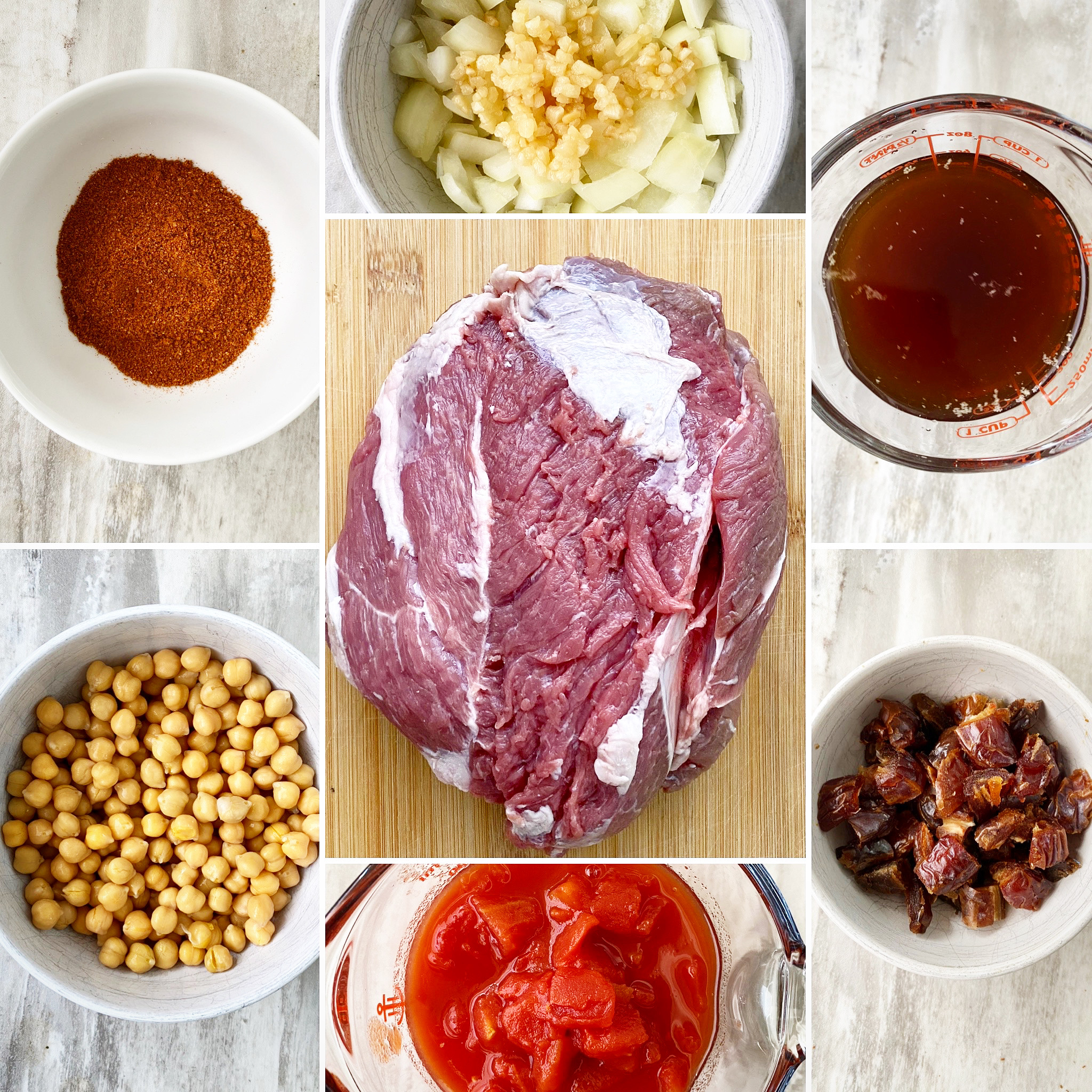 collage of ingredients for north african lamb