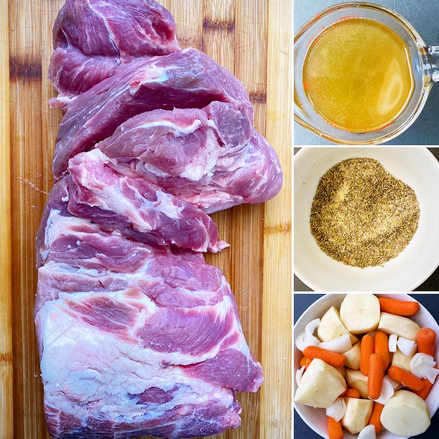 collage of ingredients for crockpot roast pork