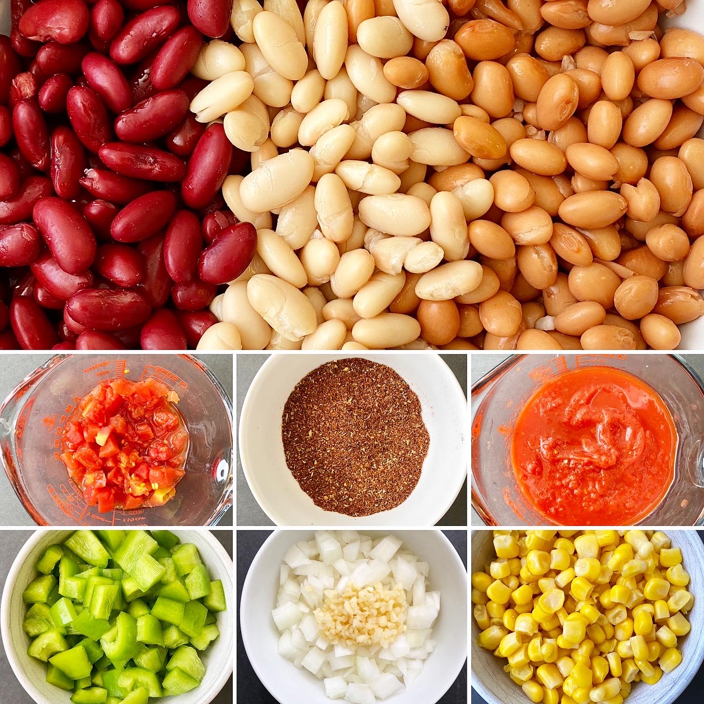 collage of ingredients for the best crockpot vegan chili