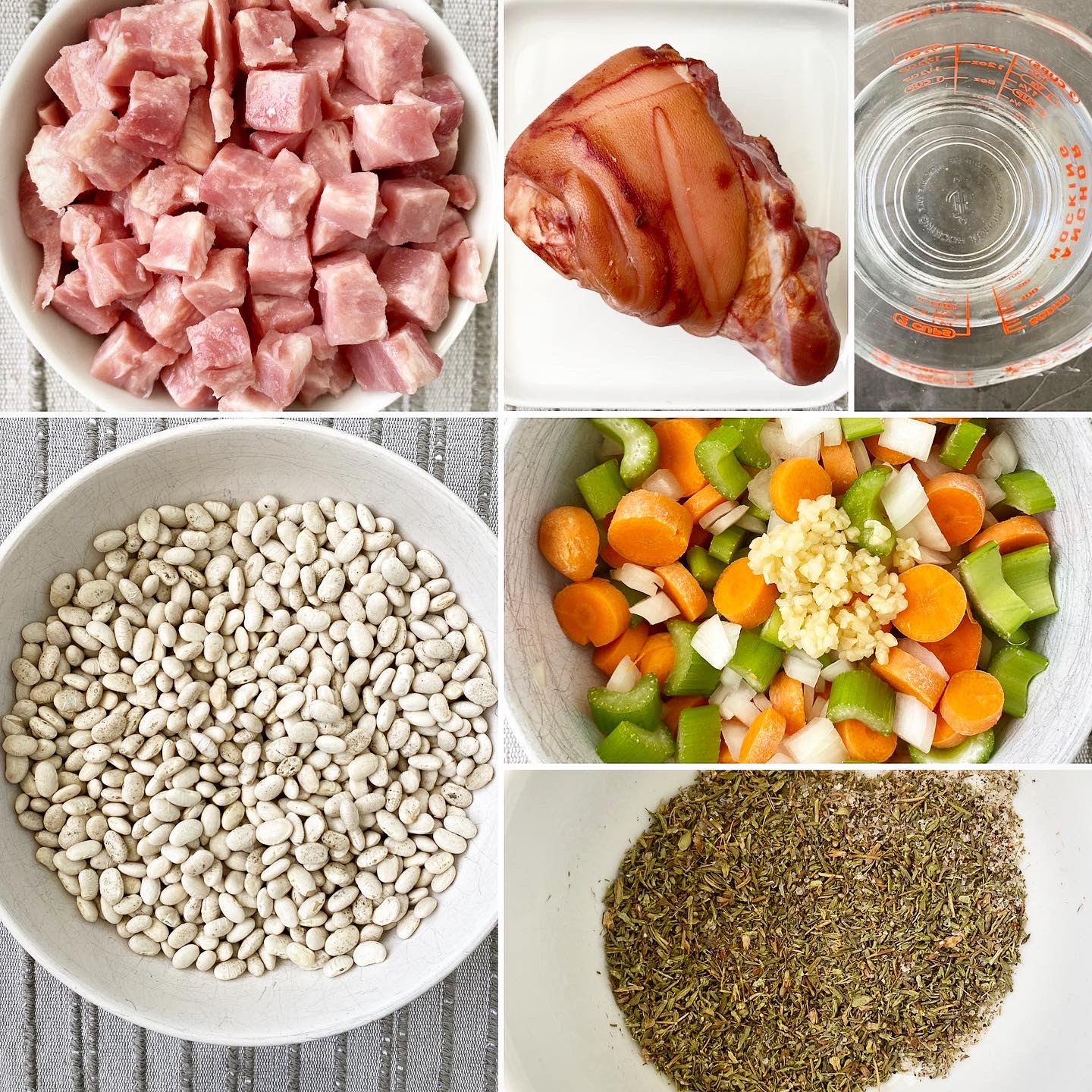 collage of ingredients for crockpot ham and bean soup
