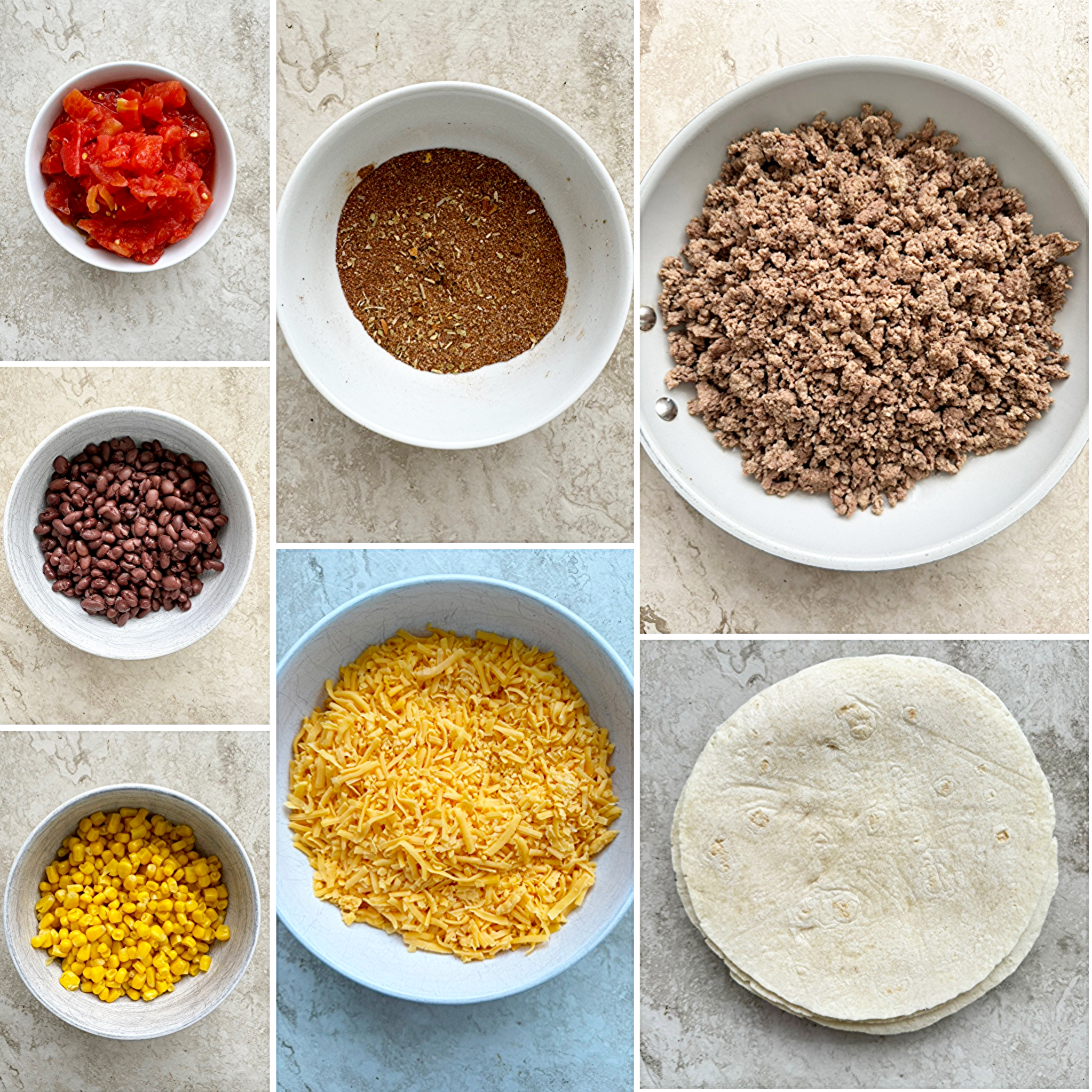 collage of ingredients for beef taco casserole