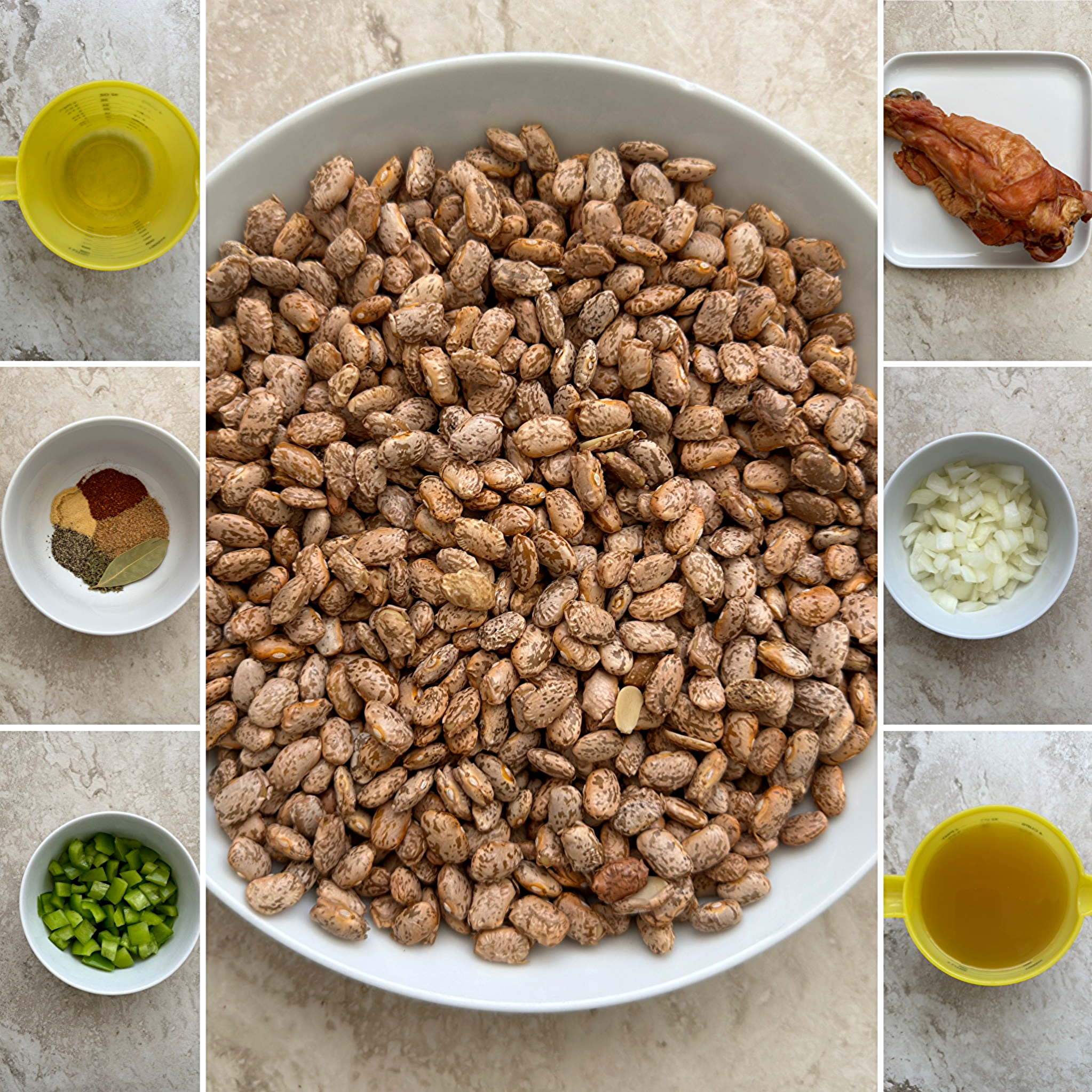 collage of ingredients for Slow Cooker Southern Pinto Beans 