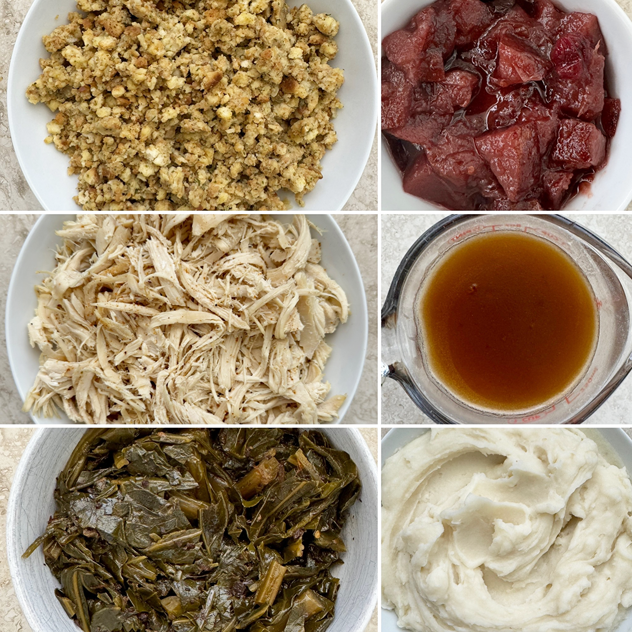 collage of ingredients for Crockpot Leftover Thanksgiving Casserole