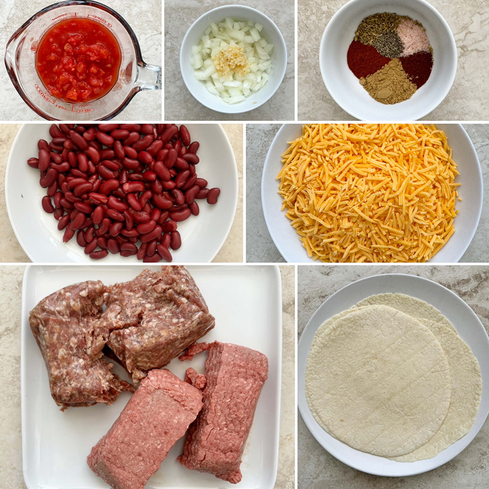collage of ingredients for slow cooker chili casserole