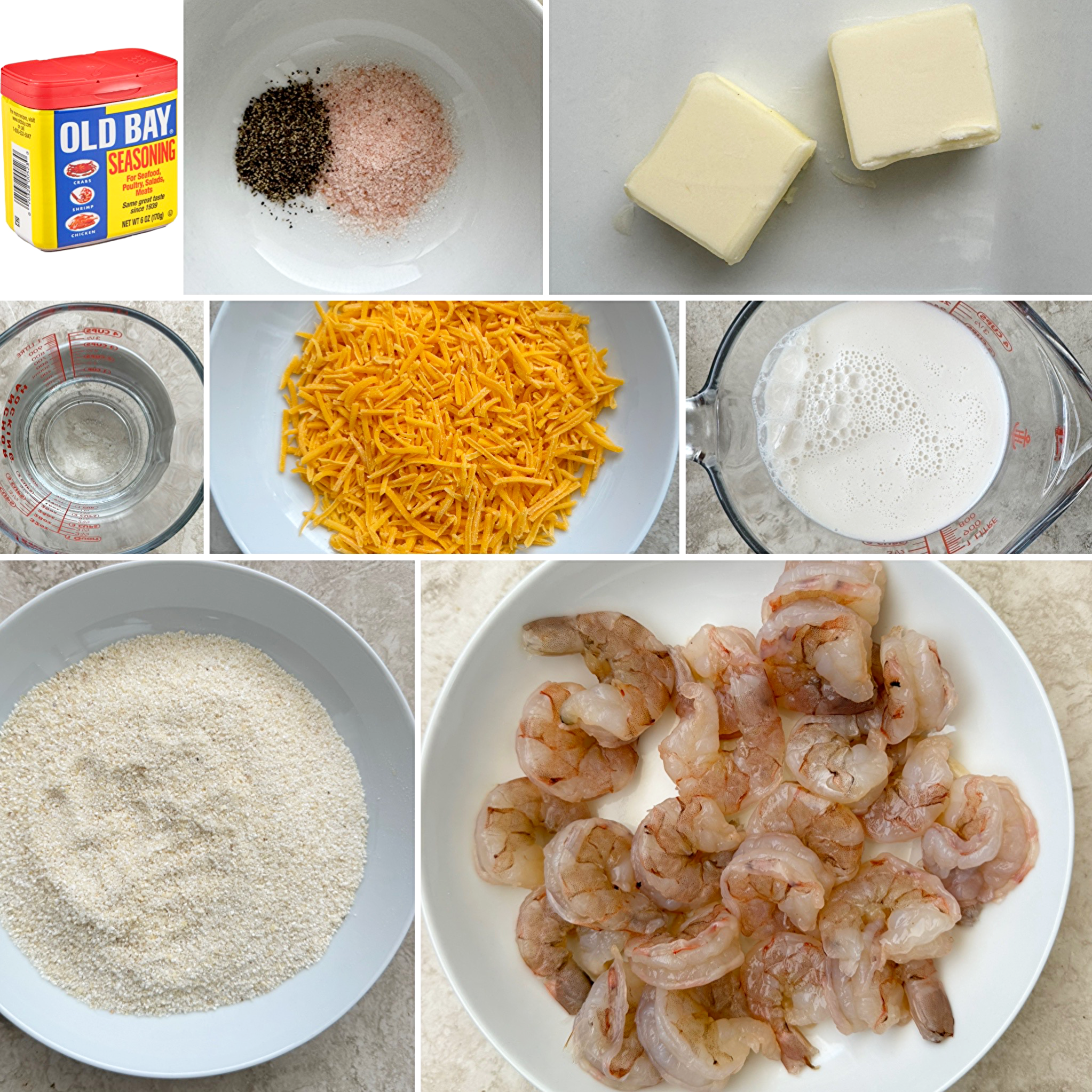 collage of ingredients for slow cooker shrimp and grits