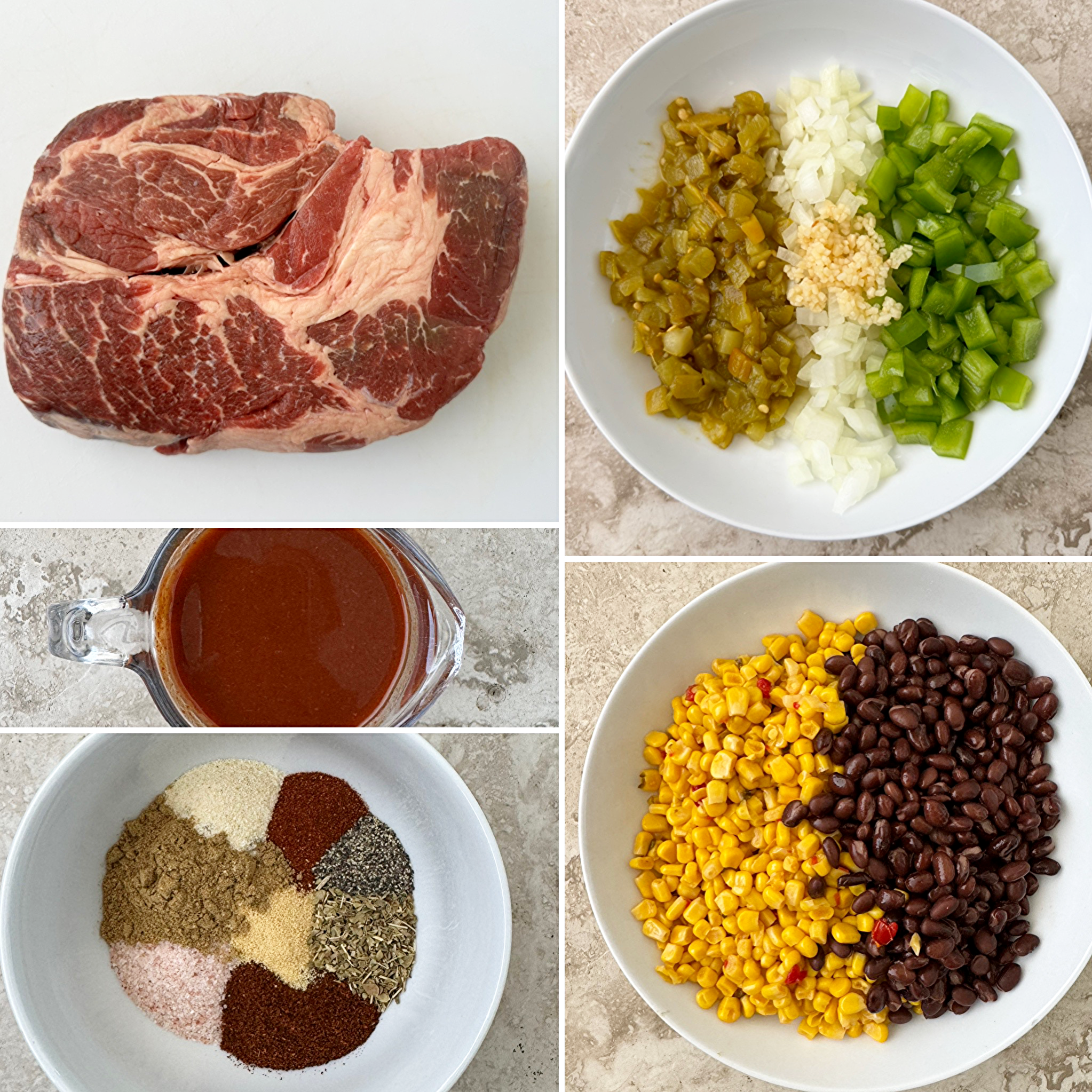 collage of ingredients for slow cooker tex mex beef roast