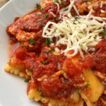 slow cooker ravioli on a white plate