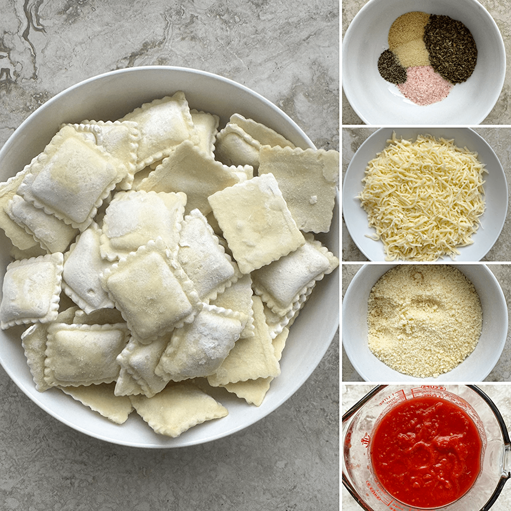 collage of ingredients for Slow Cooker Ravioli 