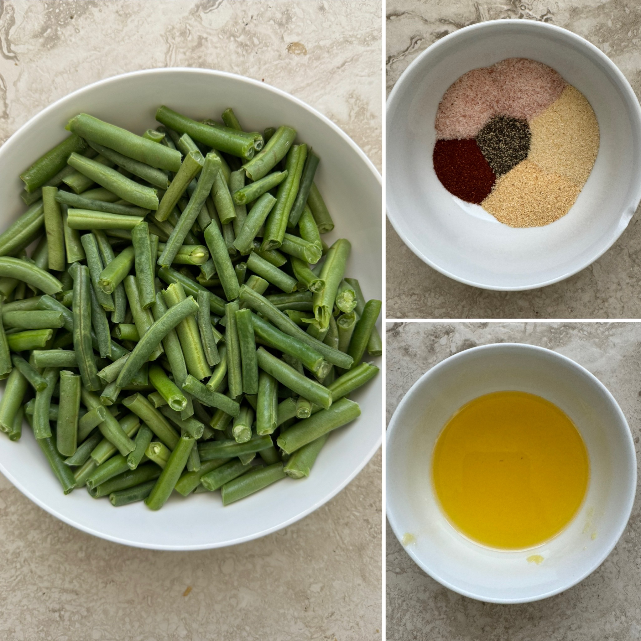 collage of ingrediens for slow cooker green beans