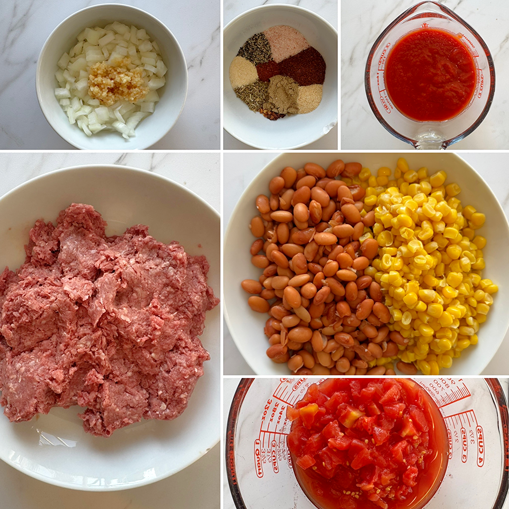 collage of ingredients for slow cooker taco chili