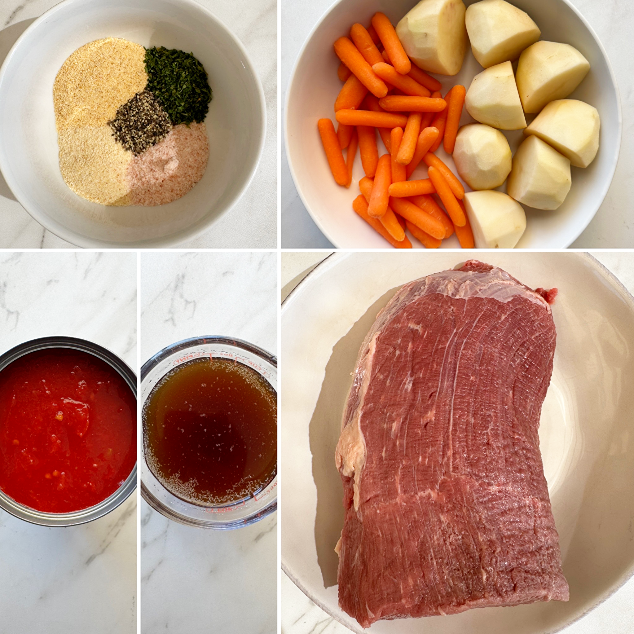 collage of ingredients for Slow Cooker Eye of Round Roast 