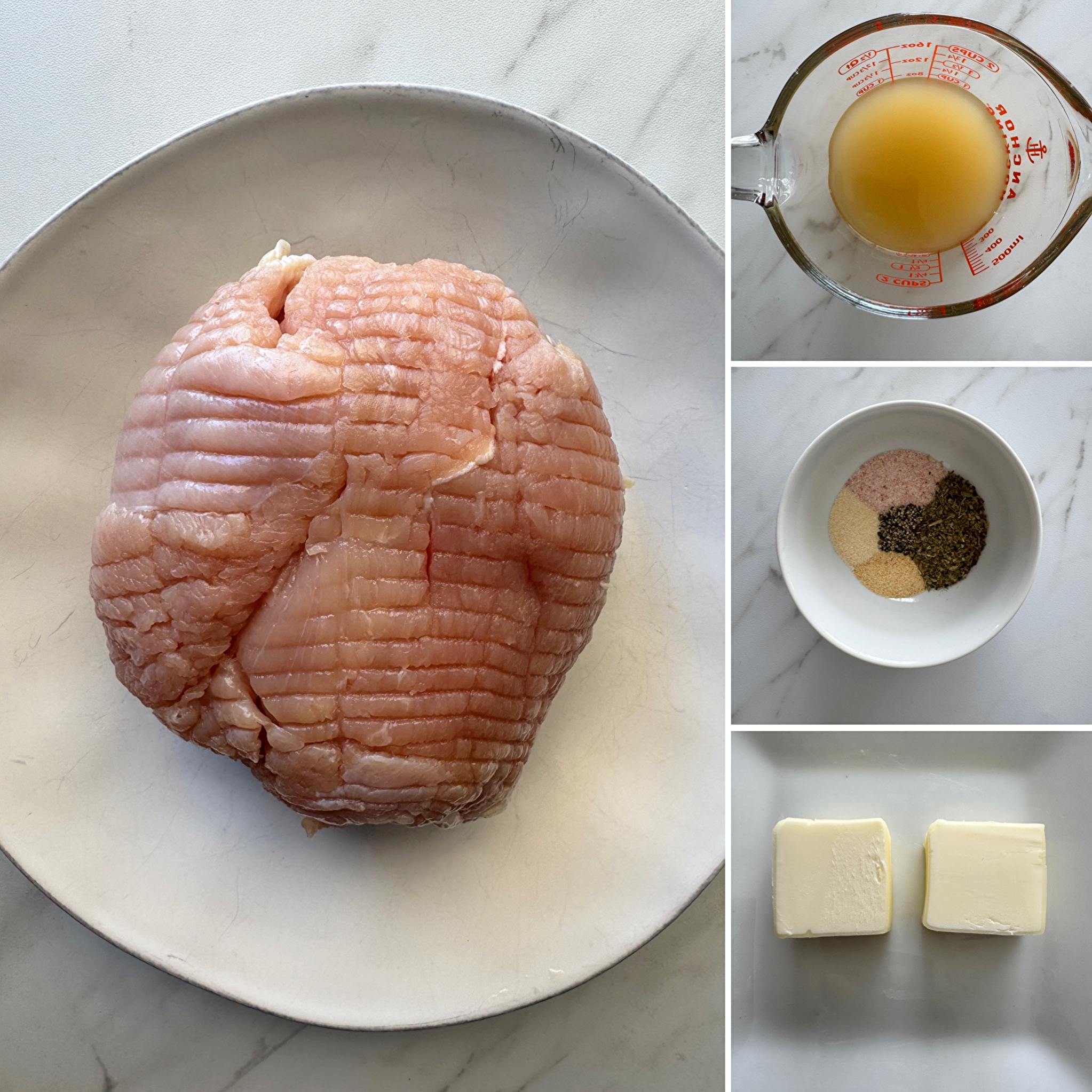 collage of ingredients for slow cooker boneless turkey breast