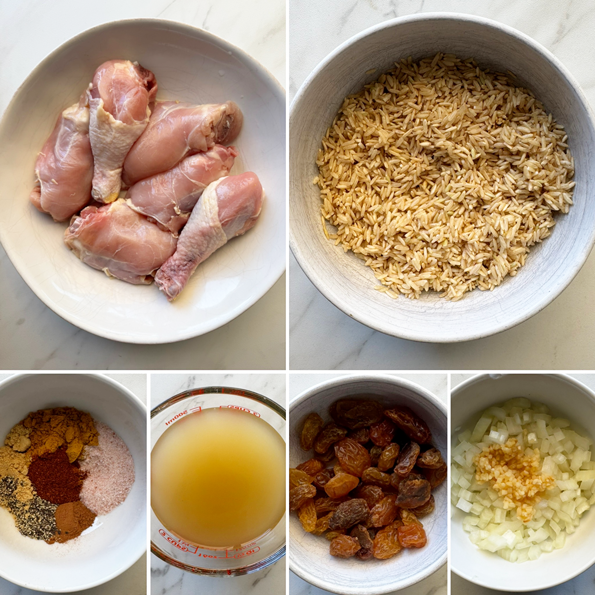 collage of ingredients for Crockpot Curry Chicken and Rice
