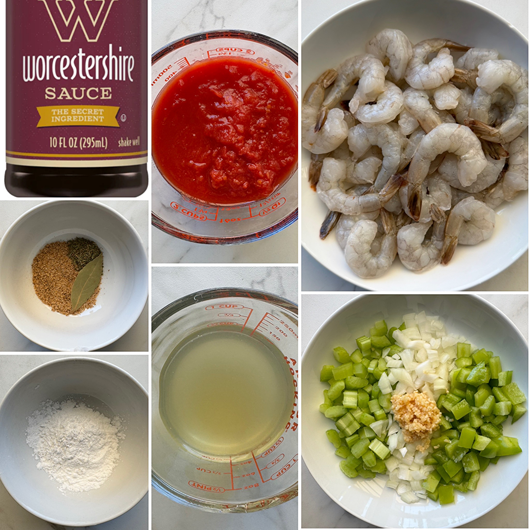 overhead shot of cooked shrimp Creole in a black slow cooker