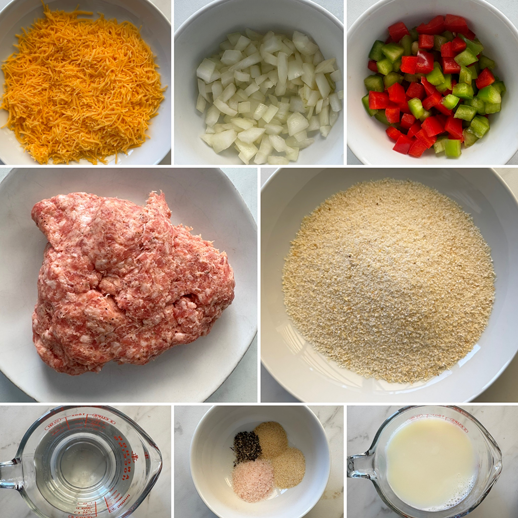 collage of ingredients for Crockpot Sausage Cheese Grits