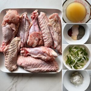 collage of ingredients for Slow Cooker Smothered Turkey Wings