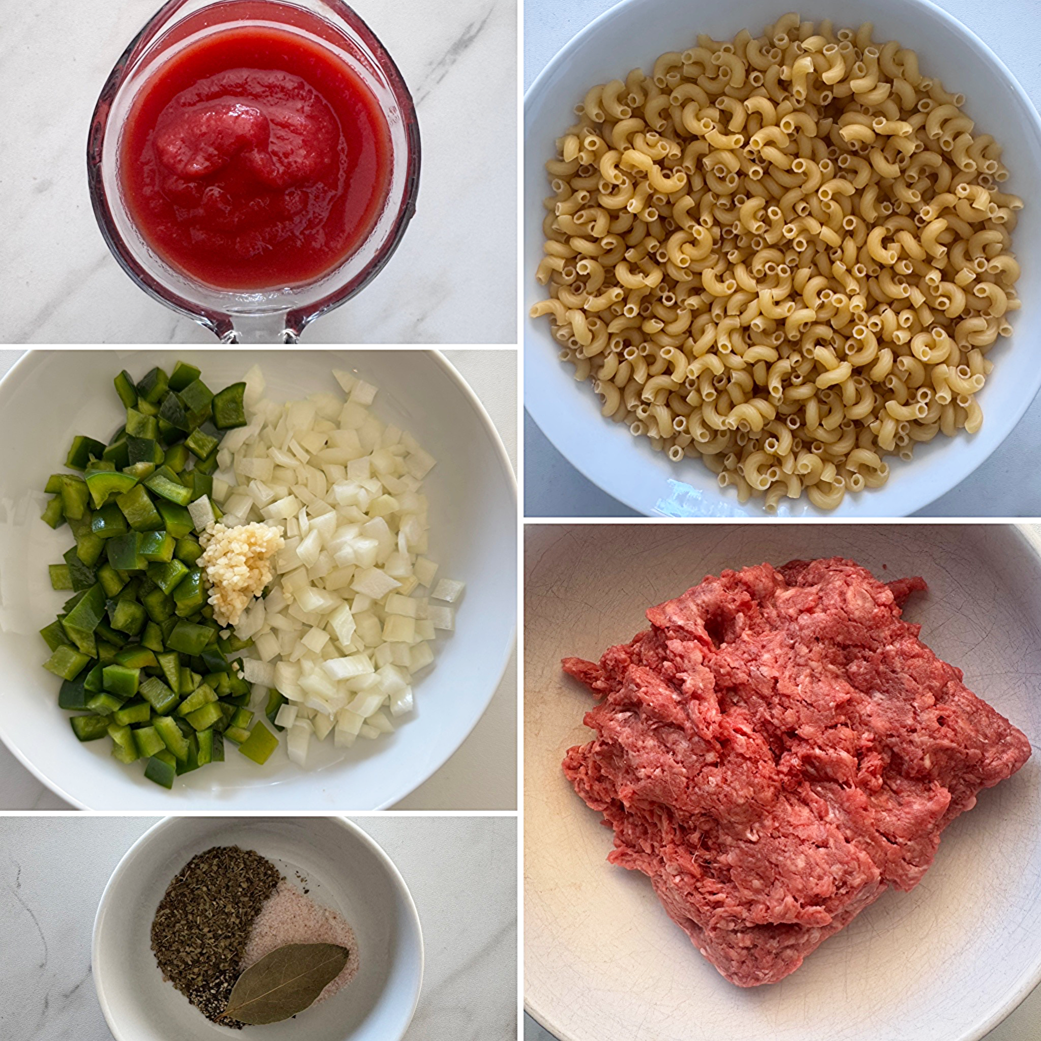 collage of ingredients for Slow Cooker American Goulash