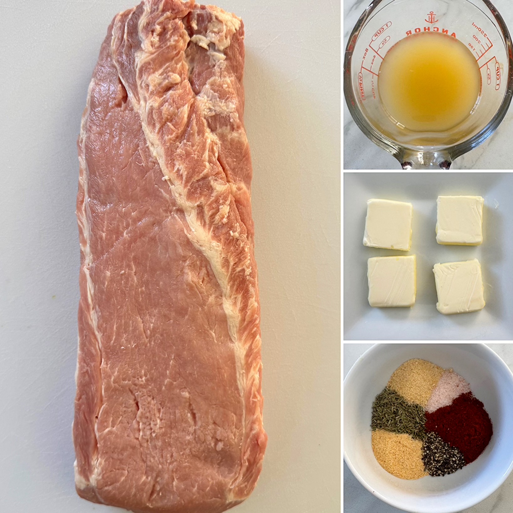 collage of ingredients for slow cooker pork loin 