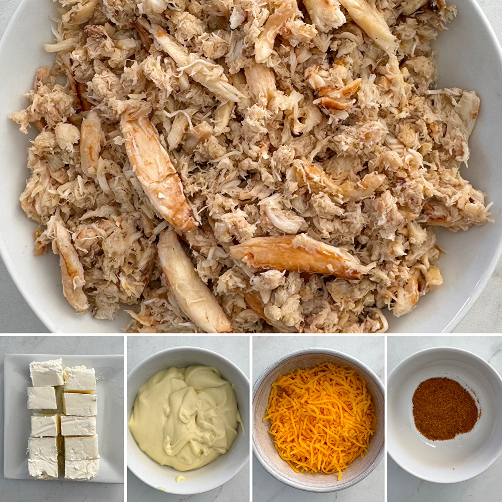 collage of ingredients for Crockpot Crab Dip