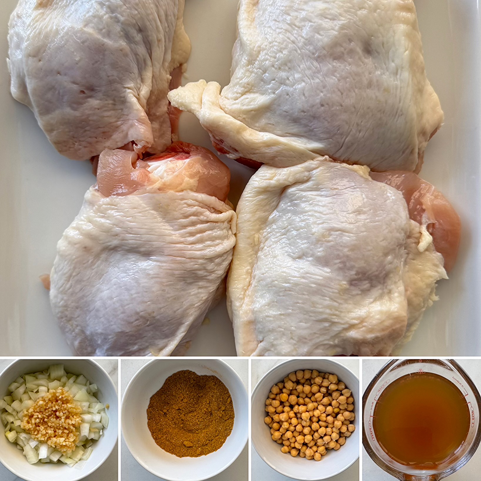 collage of ingredients for Crockpot North African Chicken