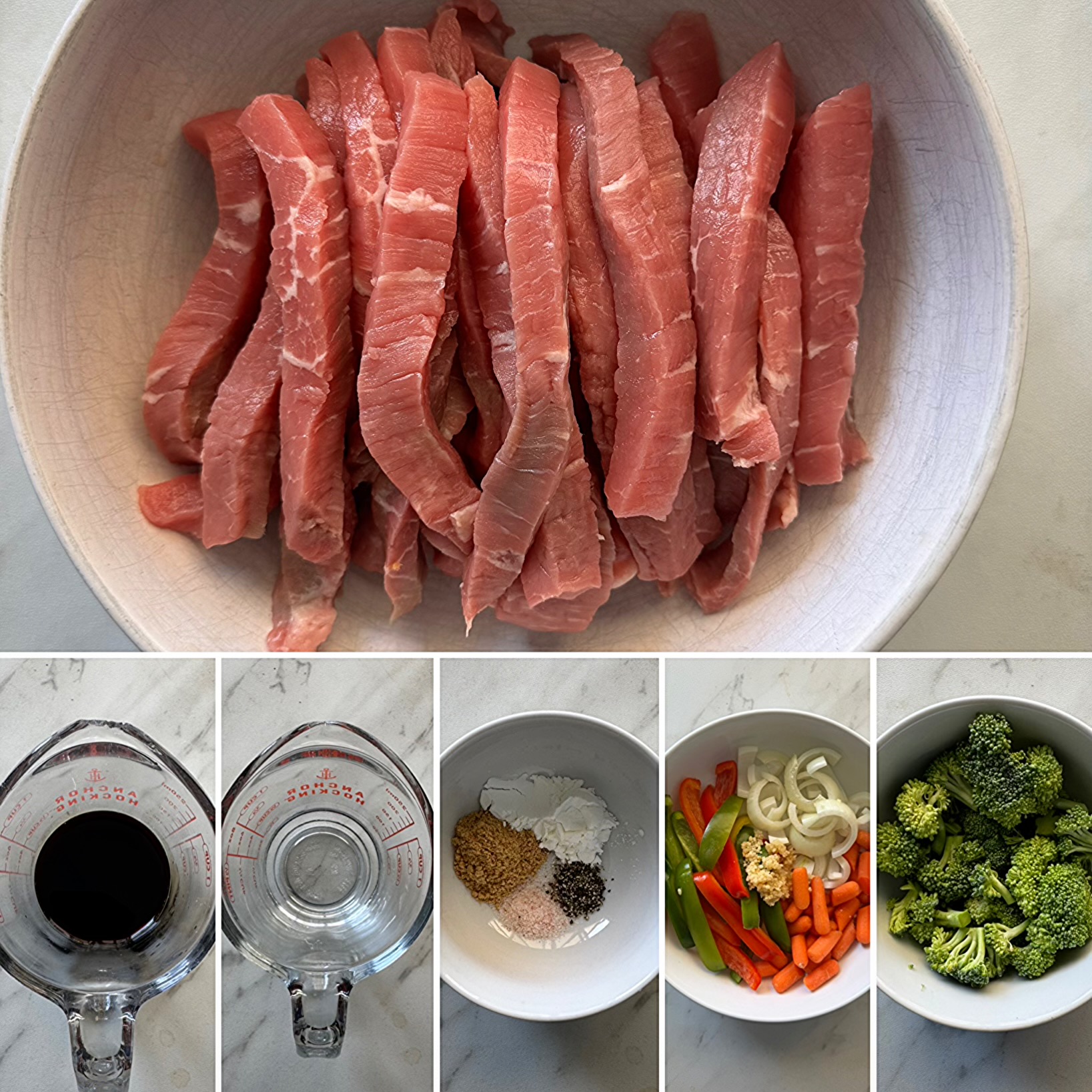 collage of ingredients for Slow Cooker Beef Stir-Fry