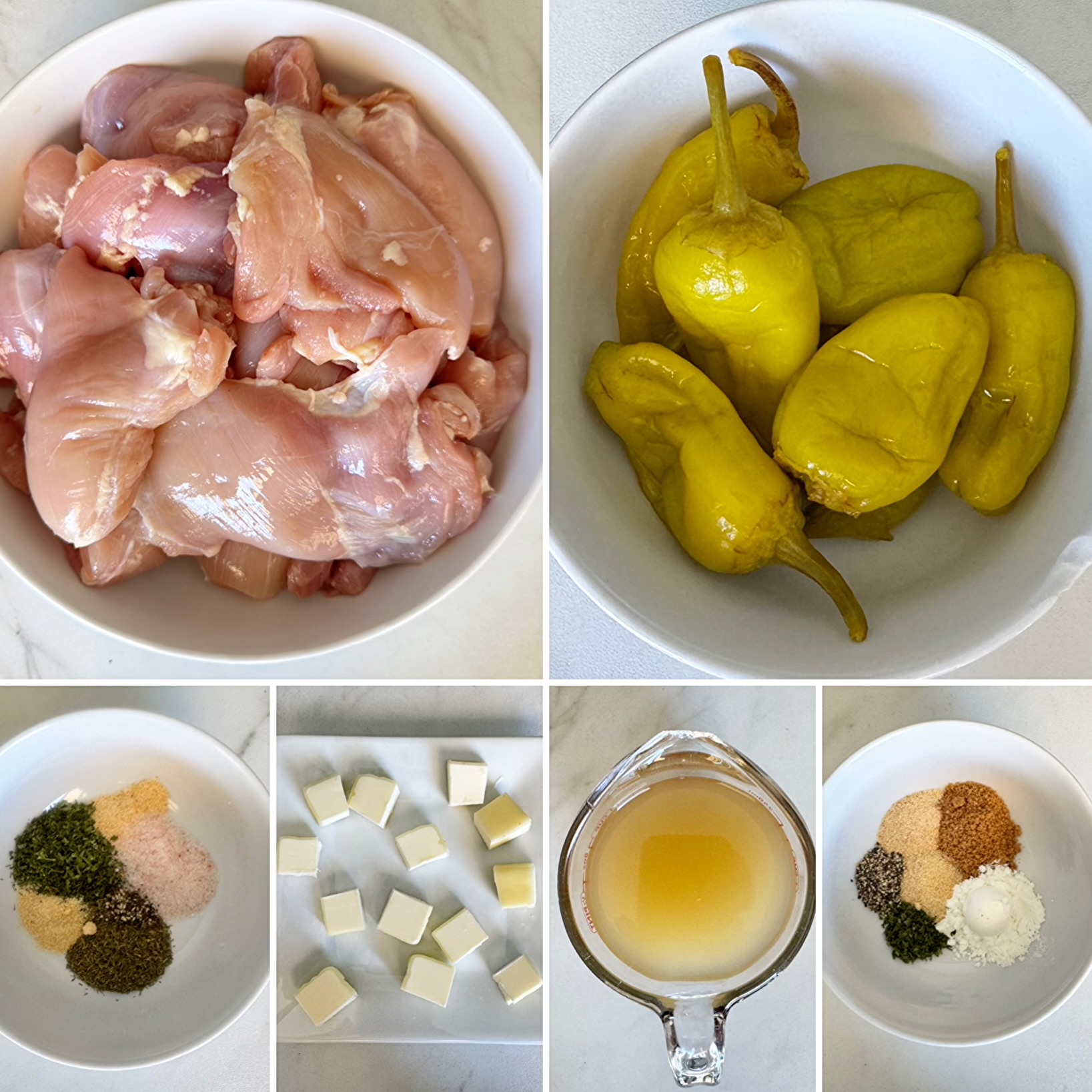 collage of ingredients for Slow Cooker Mississippi Chicken
