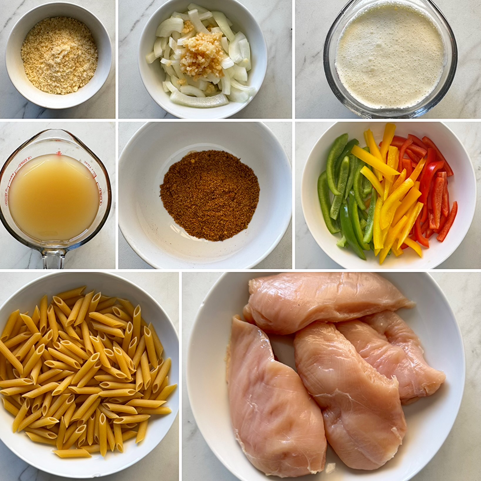 collage of ingredients for Slow Cooker Rasta Pasta 