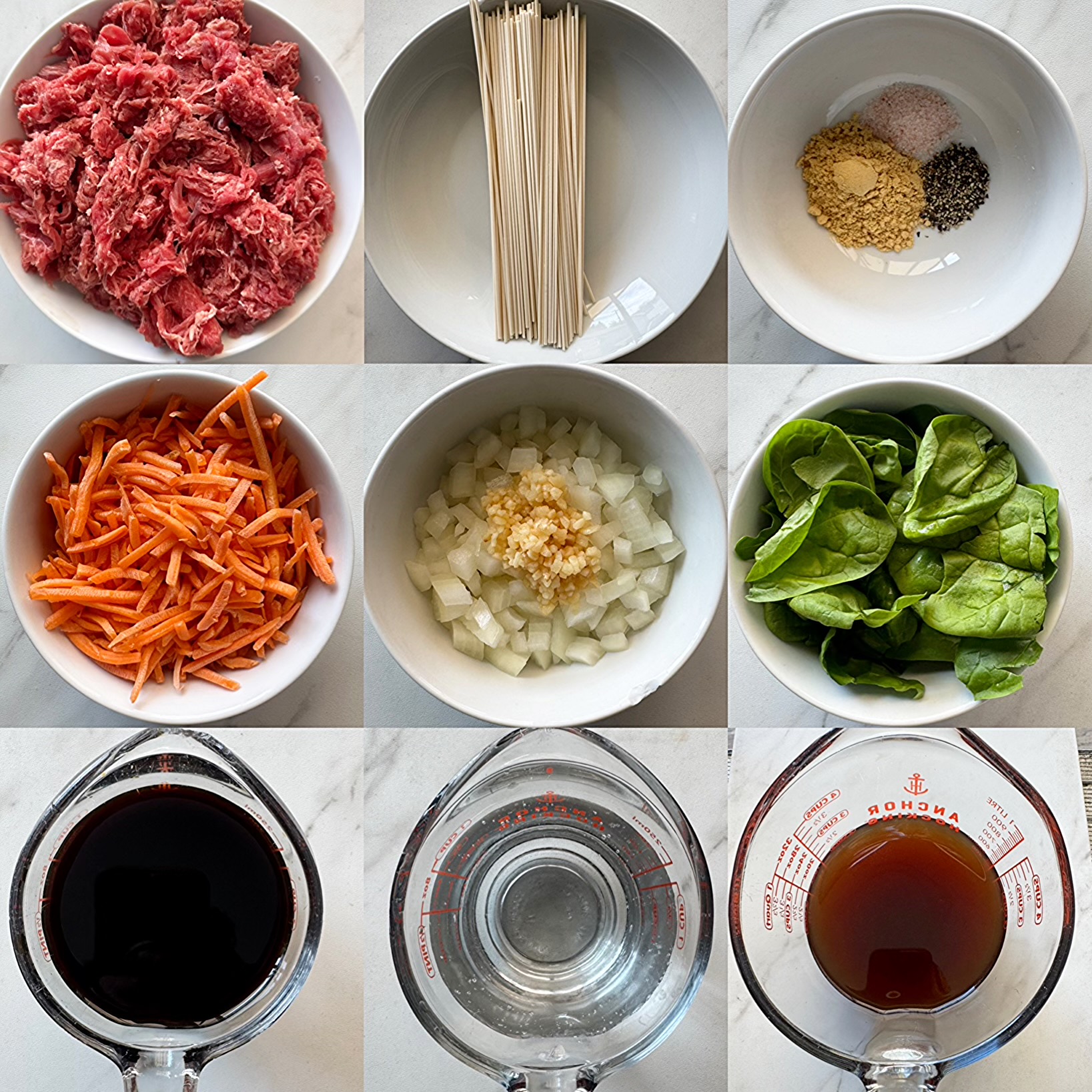 collage of ingredients for Slow Cooker Beef Udon Soup