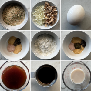 collage of ingredients for Slow Cooker Salisbury Steak